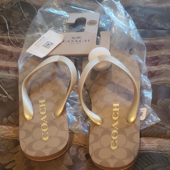 Coach Shoes - Coach Gold   Tan Flip Flops Bagged Tagged Last Pair In This Color